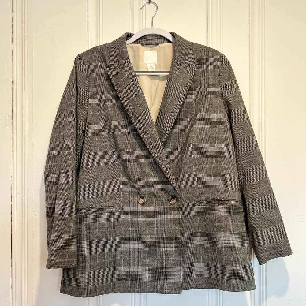 H&M blazer black and white plaid sz medium